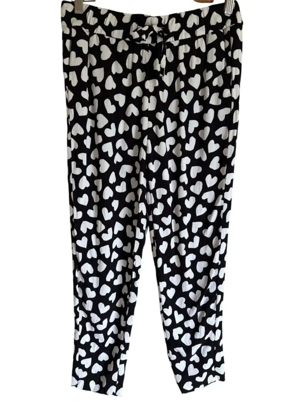 Kate Spade Black White Dancing Heart Ria Size 0 Heart Printed Pants Drawstring C